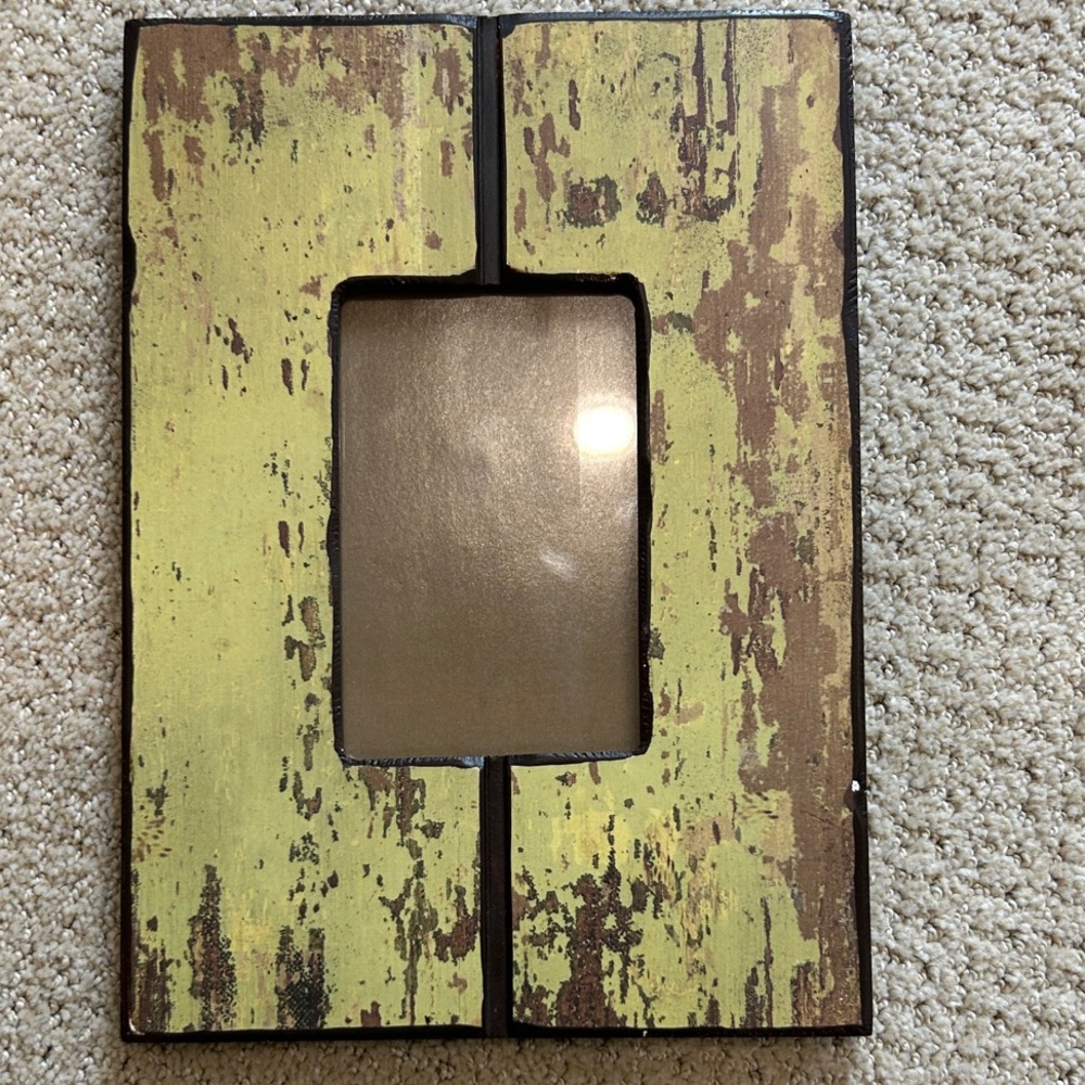Distressed Yellow/Green Wood Photo Frame - Home Accents
